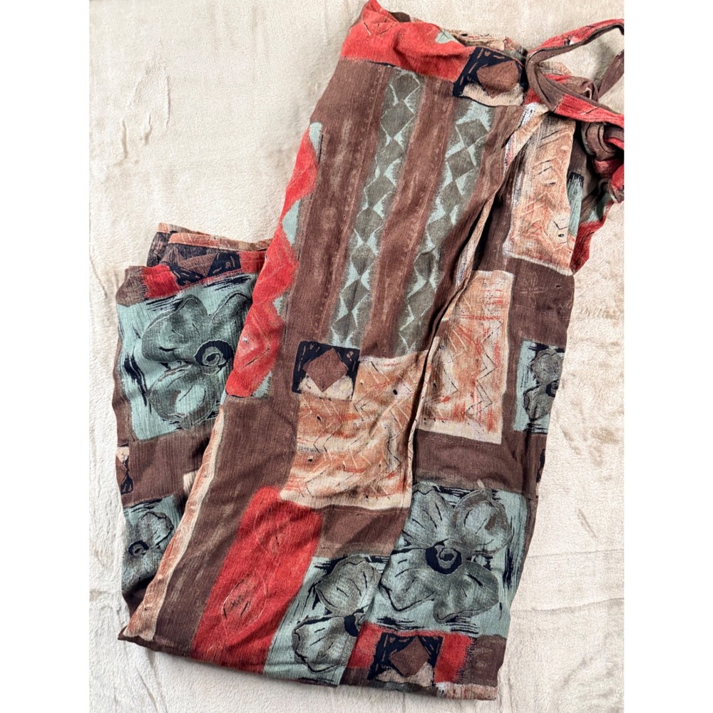 Coldwater Creek Vintage Wrap Maxi Skirt Abstract Patchwork Floral L Boho 90s